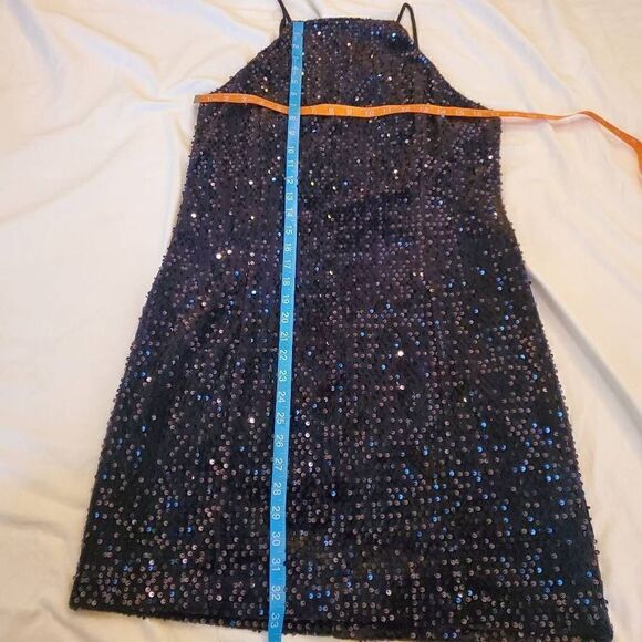 Express. Black, Velvet, Sequin, Open Back, Mini Dress. Size Large - Picture 3 of 15
